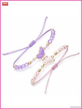 Butterfly Charm Friendship Bracelets Adjustable Matching Set
